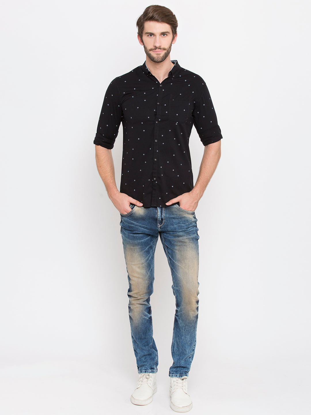 Spykar Men Black Printed Slim Fit Casual Shirt