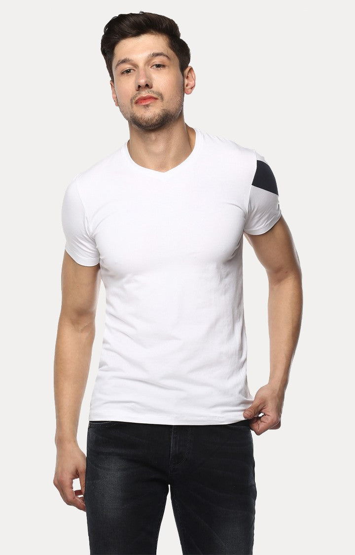 Spykar White Solid Slim Fit Men T-Shirts