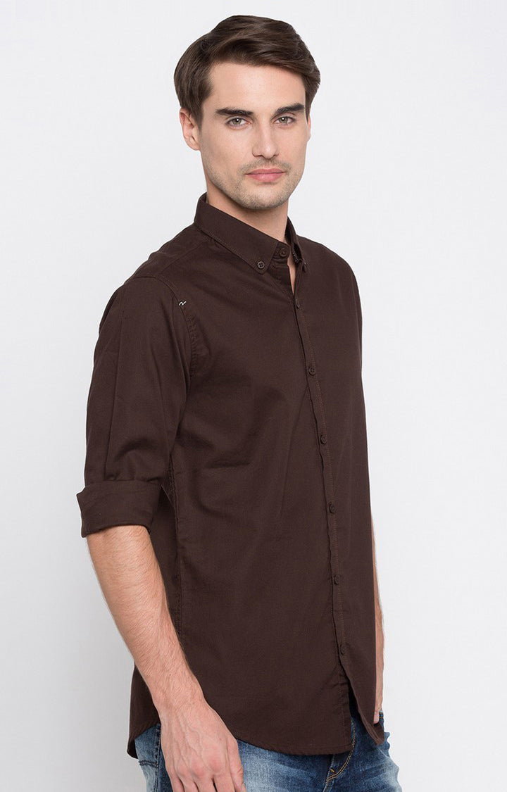 Spykar Men'S Brown Cotton Solid Casual Shirts