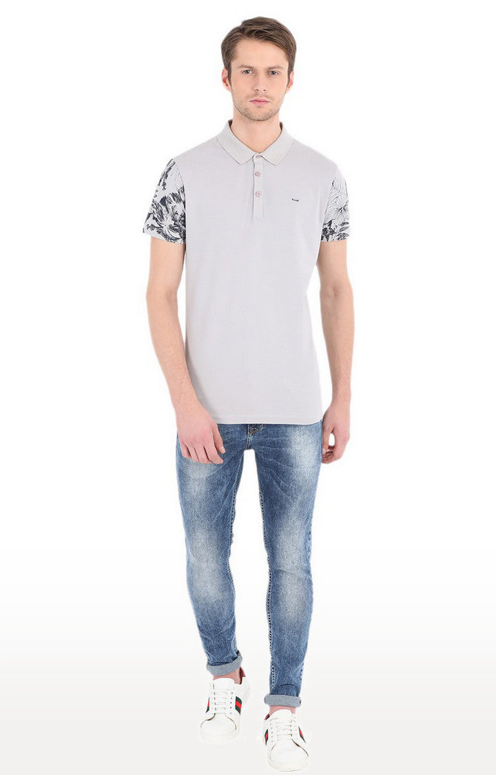 Spykar Grey Solid Slim Fit Polo T-Shirt