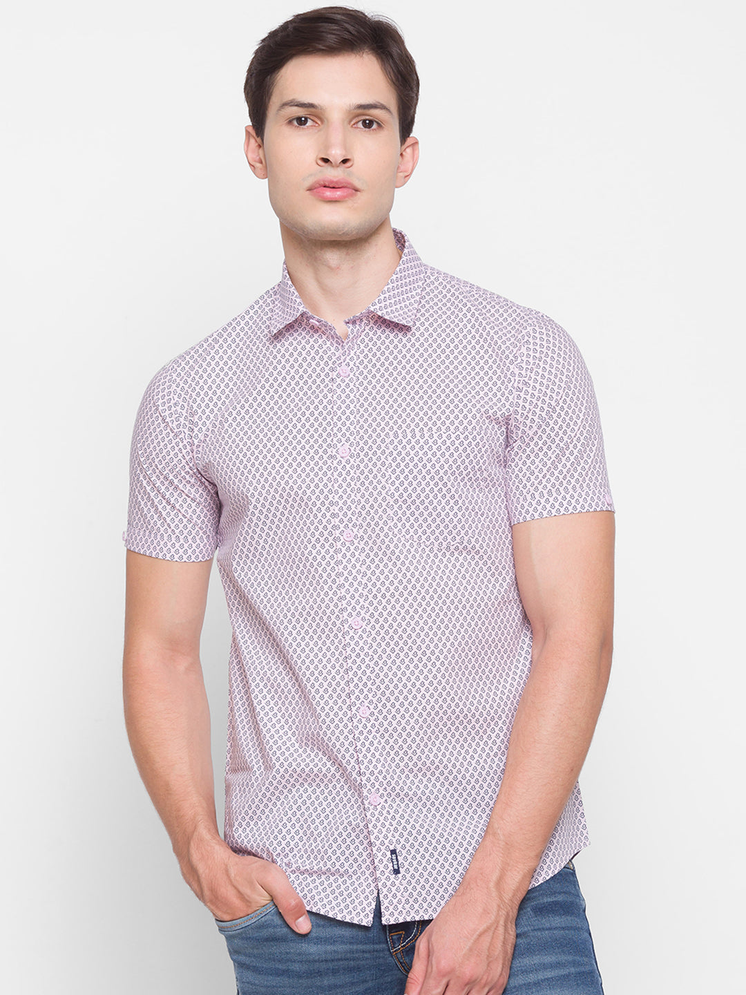 Spykar Slim Fit Pink Cotton Men Shirt