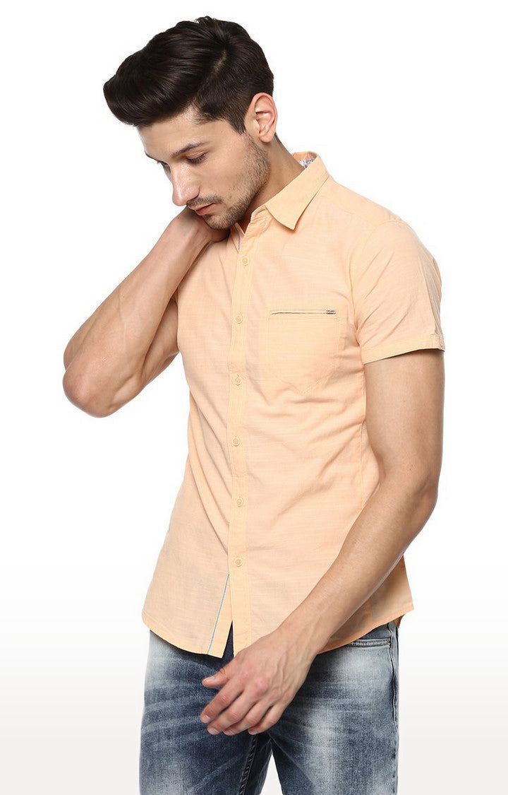 Spykar Men'S Orange Cotton Solid Casual Shirts