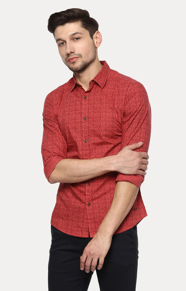 Spykar Men'S Red Cotton Printed Casual Shirts