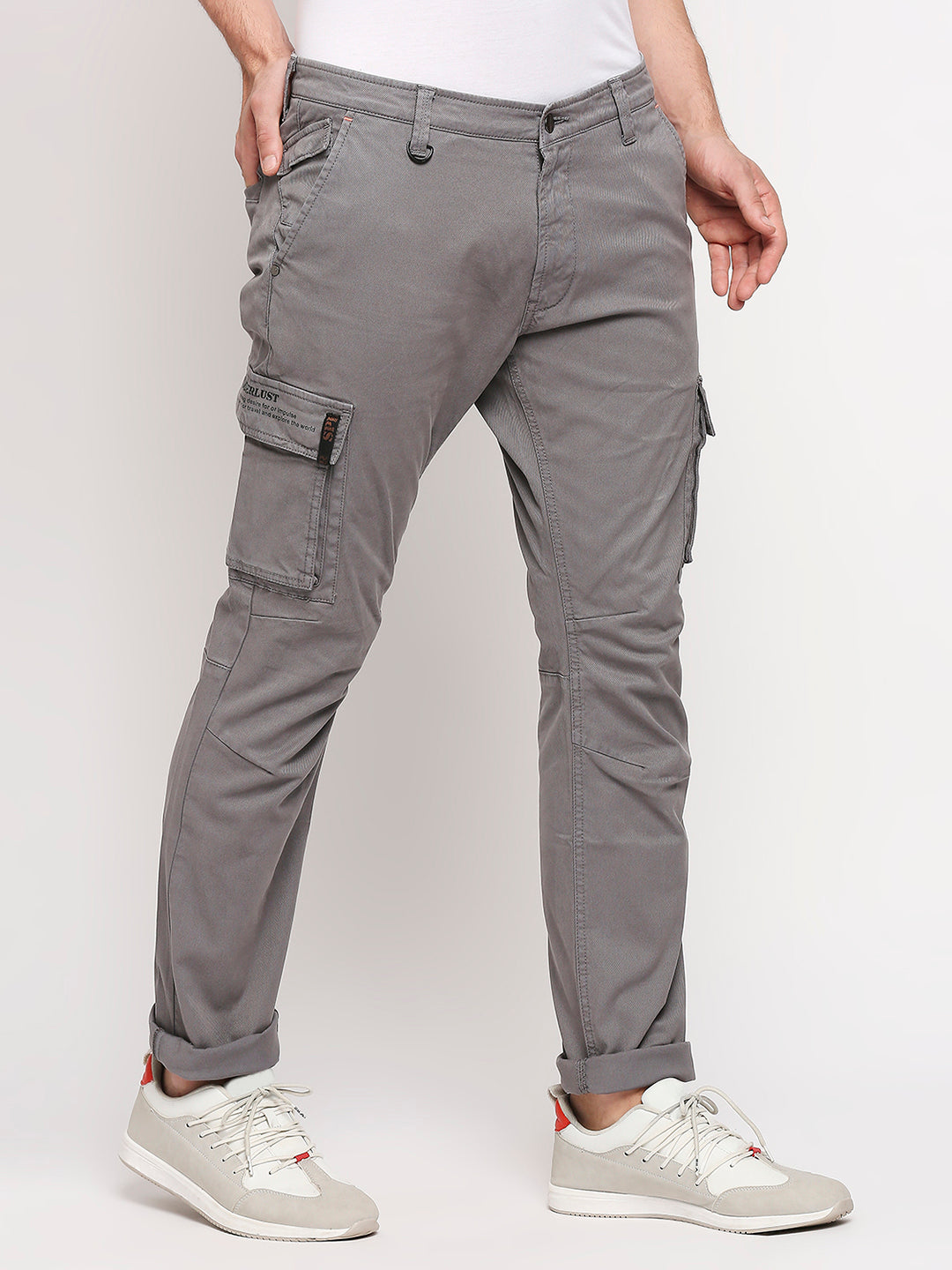 Spykar Cement Grey Solid Slim Mid-Rise Trousers