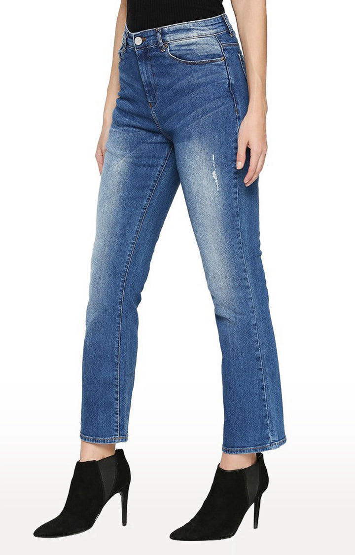 Spykar Women Mid Blue Cotton Bootcut Fit Ankle Length Jeans (Elissa)