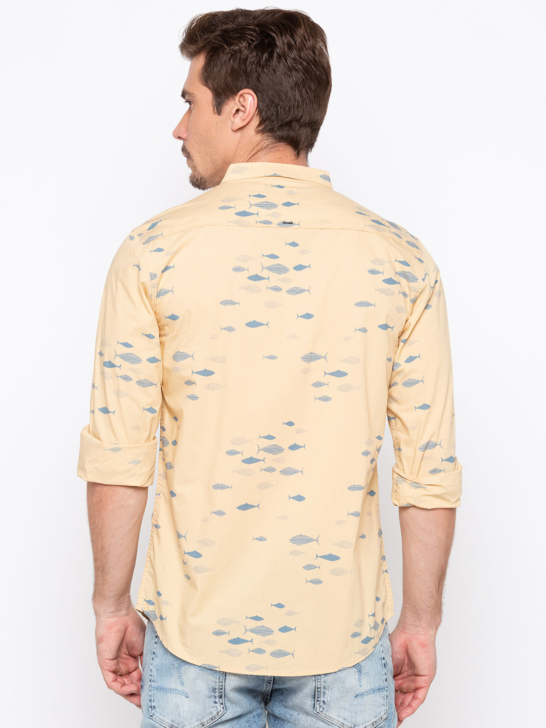 Spykar Men Beige Printed Slim Fit Casual Shirt