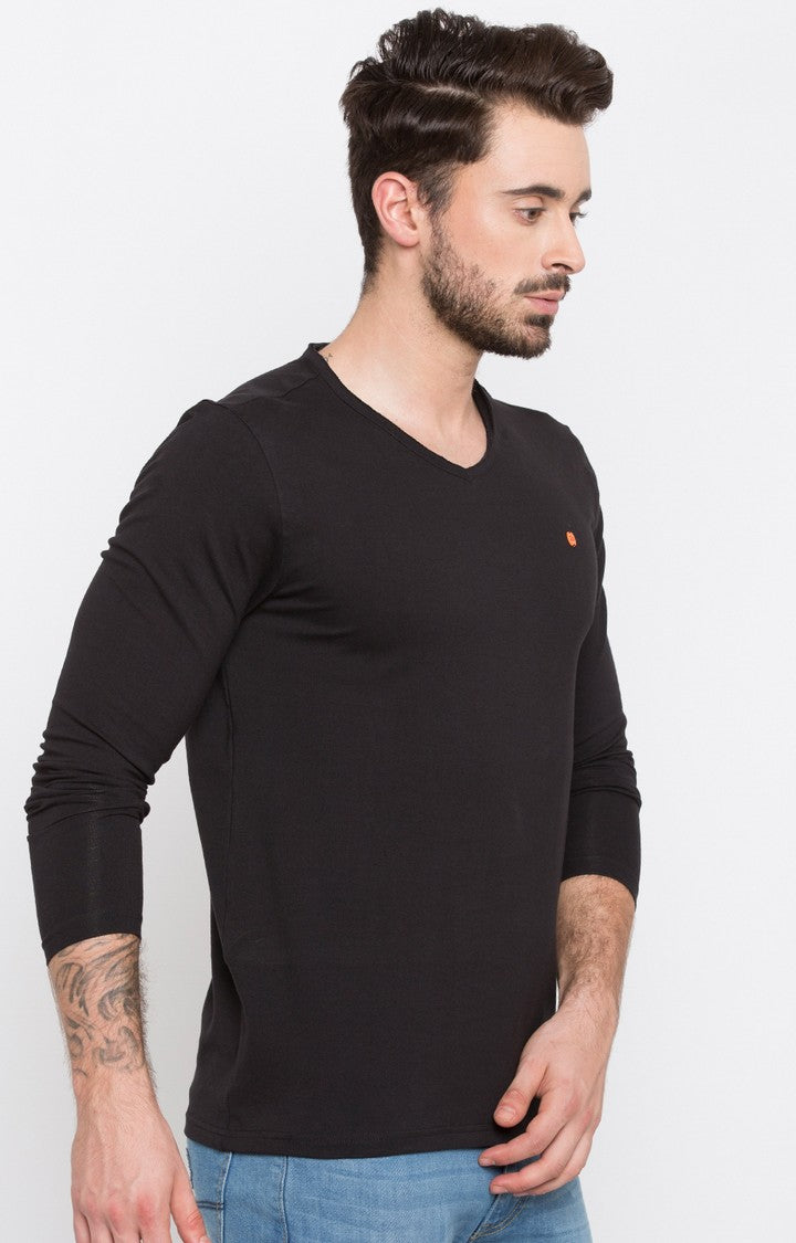 Spykar Black Solid Slim Fit Men T-Shirts