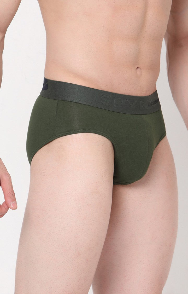 Olive Cotton Brief For Men Premium- Underjeans By Spykar