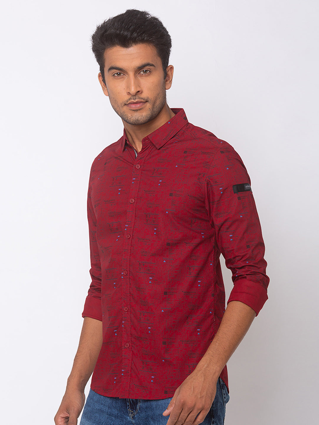 Spykar Men Red Cotton Slim Fit Shirt