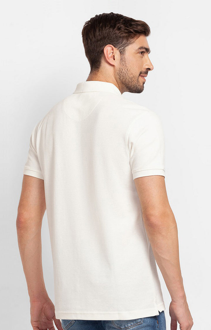 Spykar White Cotton Half Sleeve Plain Casual Polo T-shirt For Men