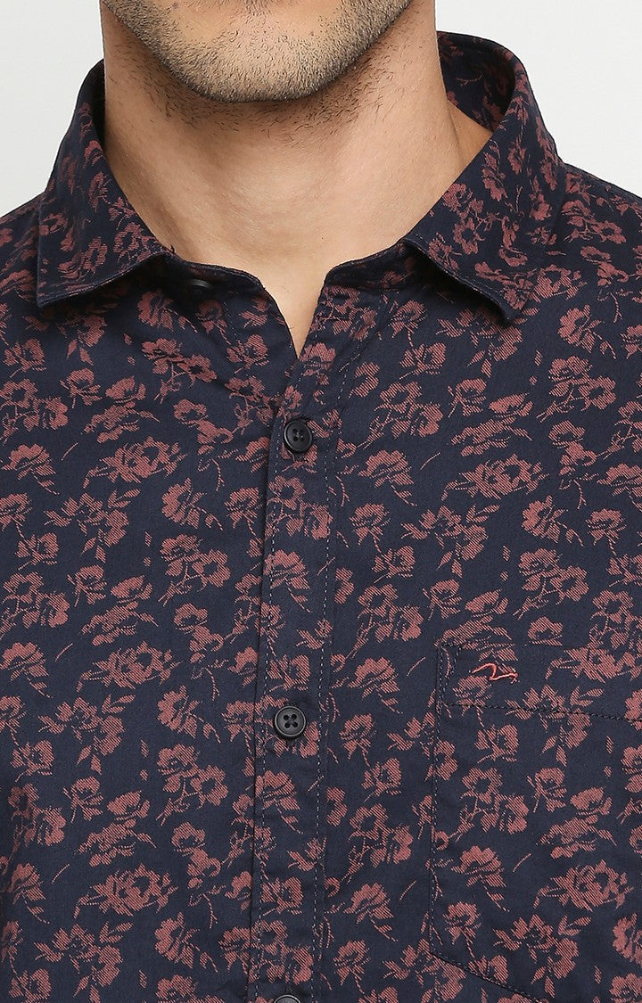 Spykar Men Navy Blue Cotton Slim Fit Floral Print Shirts