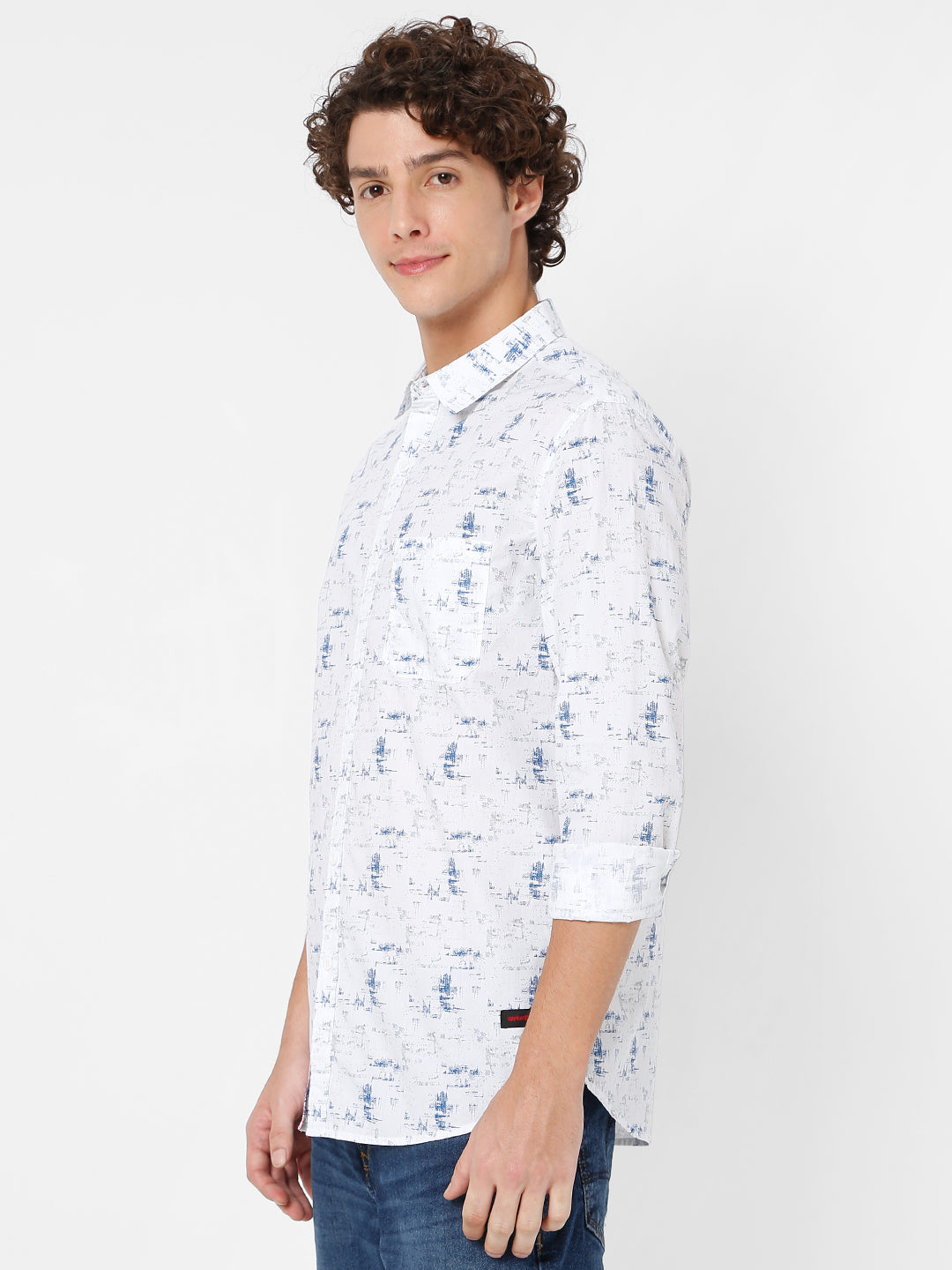 Spykar White Cotton Full Sleeve Printed Shirt For Men