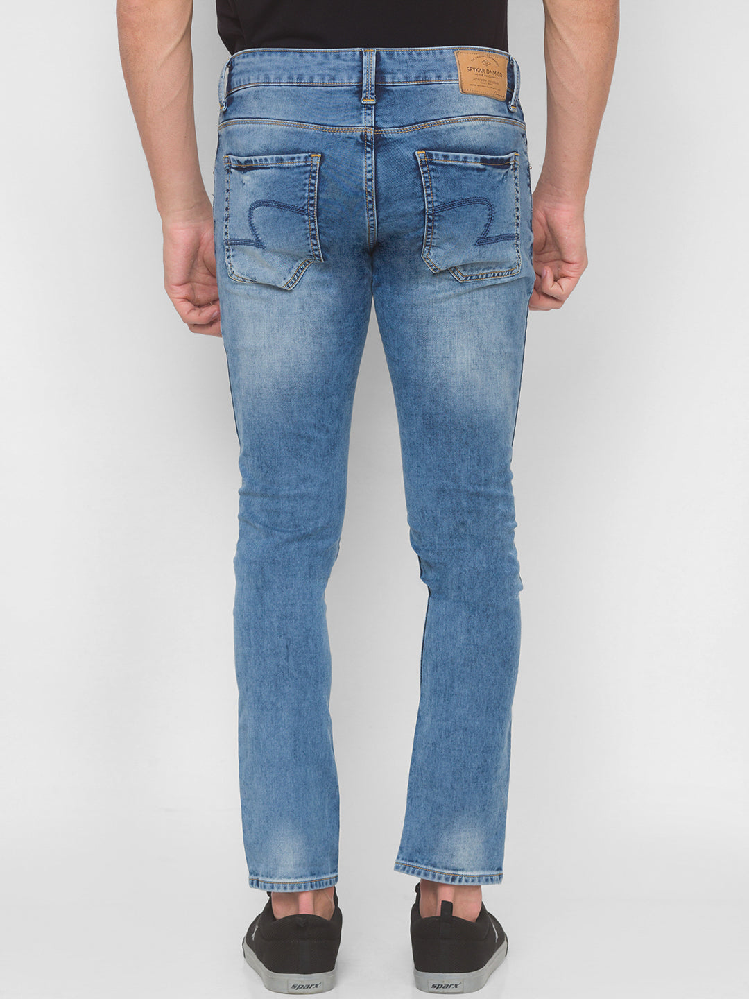 Spykar Men Mid Blue Solid Regular Low-Rise Jeans (Rover)