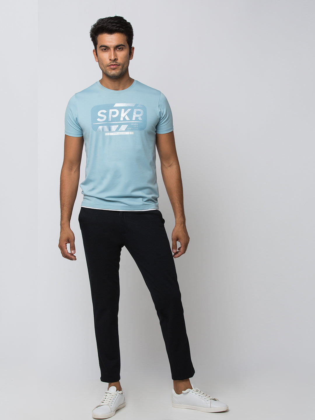 Spykar Men Black Cotton Slim Fit Trousers