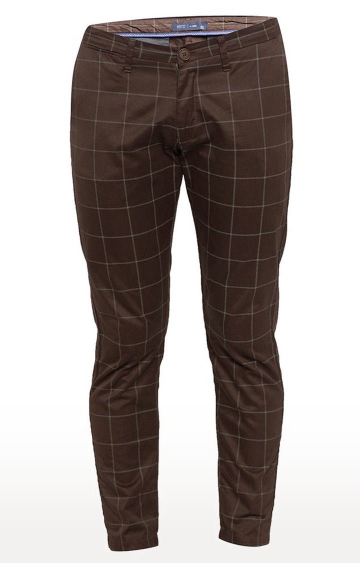 Spykar Men Brown Cotton Slim Fit Casual Trousers