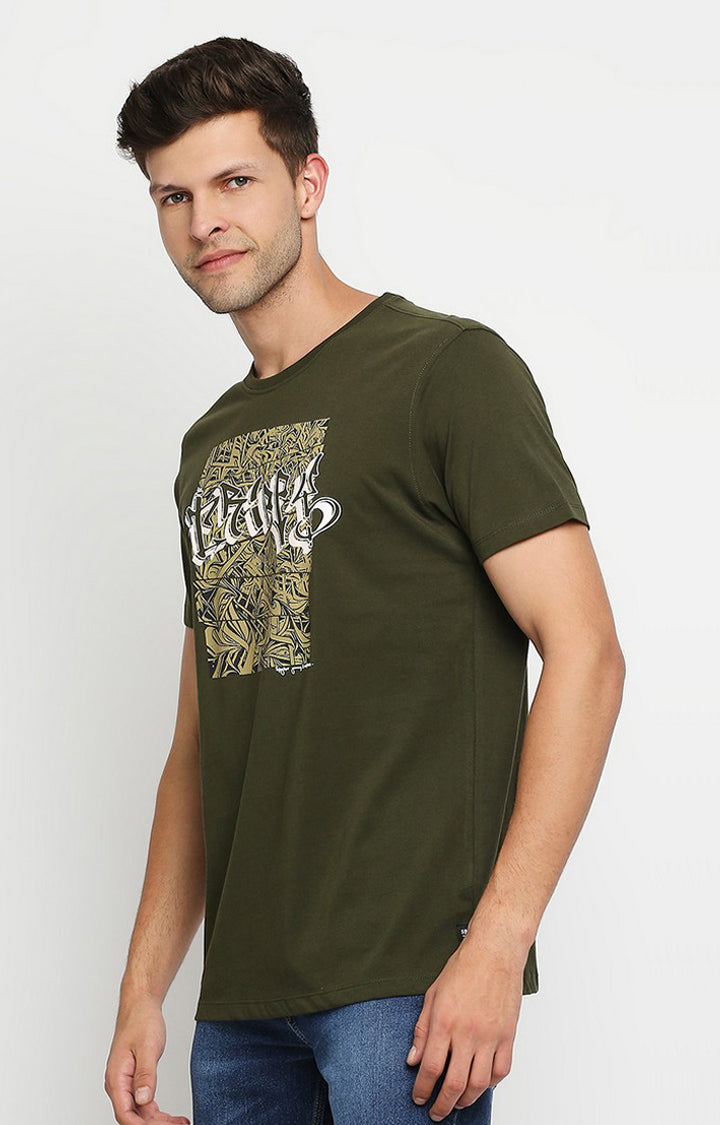 Spykar Men Green Cotton Printed Half Sleeve T-Shirt