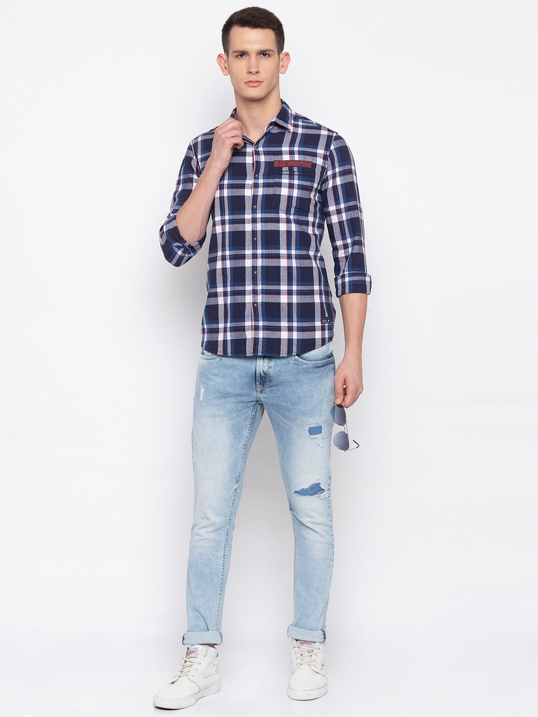 Spykar Men Navy Checked Regular Fit Casual Shirt