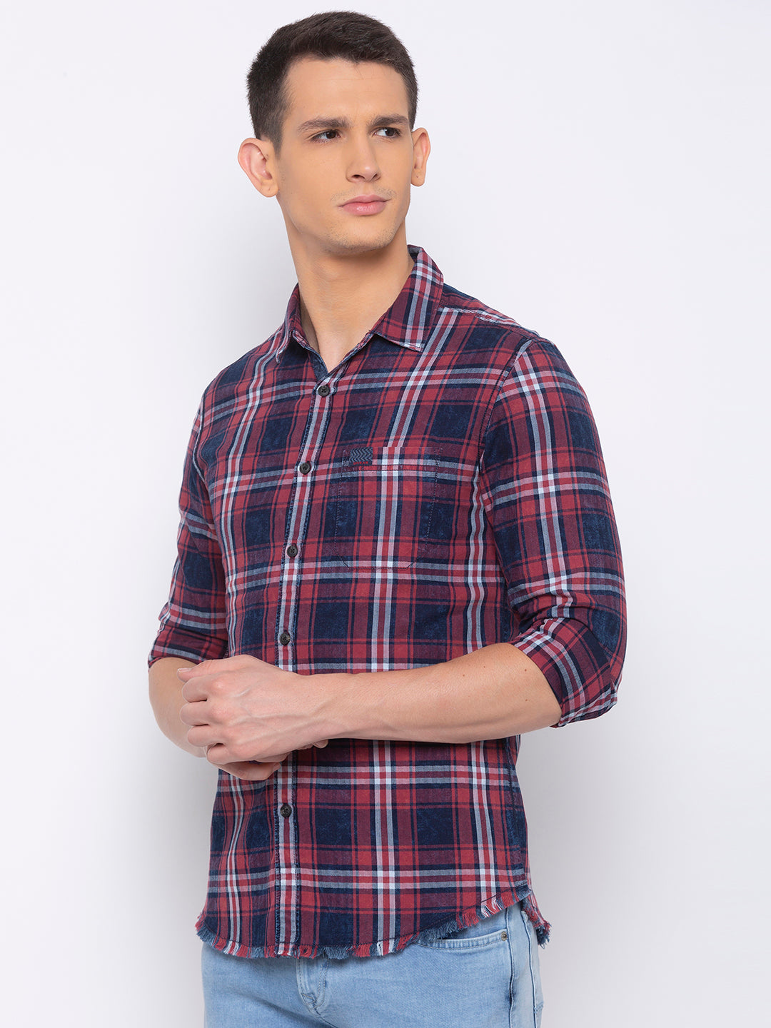 Spykar Men Pink Checked Slim Fit Casual Shirt