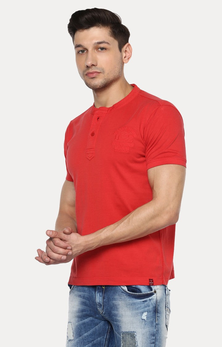 Spykar Red Solid Slim Fit Men T-Shirts