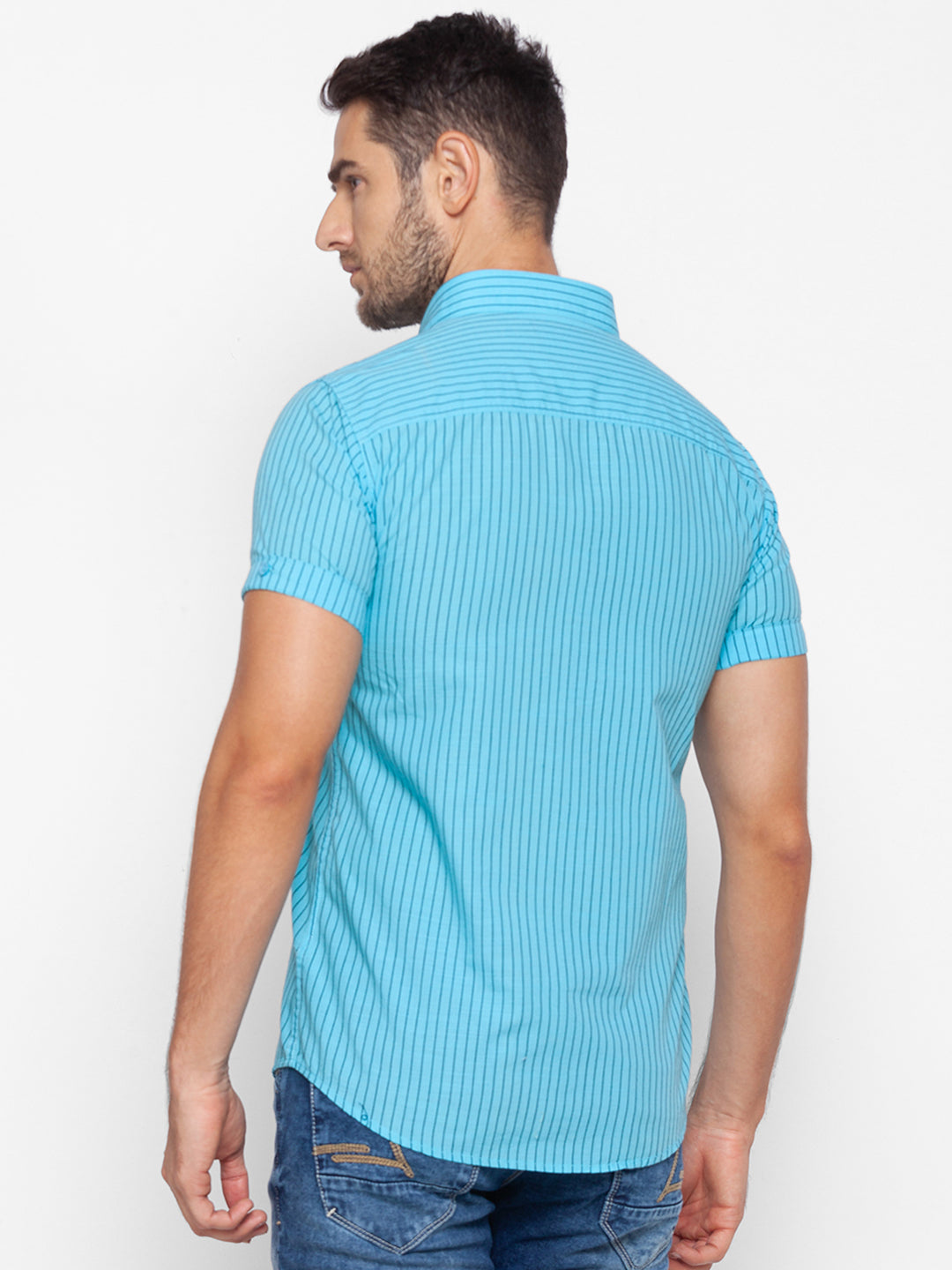 Spykar Slim Fit Blue Cotton Men Shirt