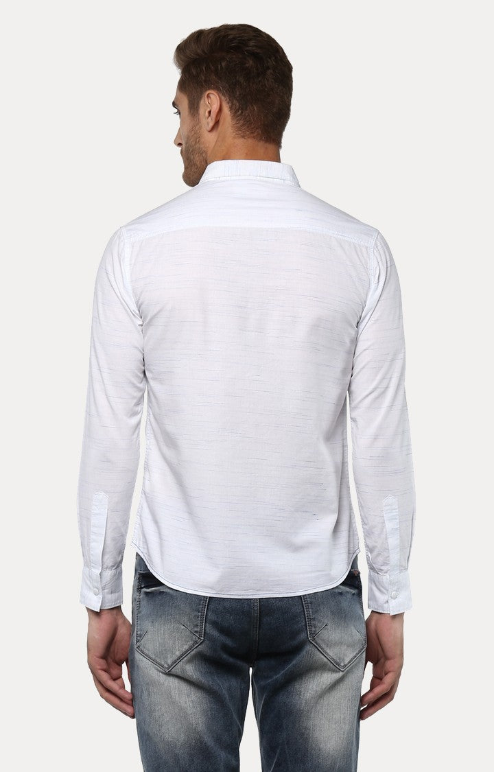 Spykar Men'S White Cotton Melange Casual Shirts