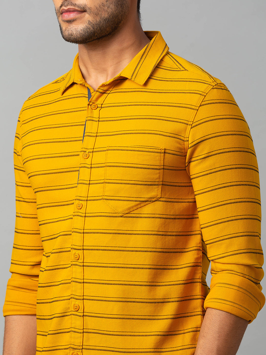 Spykar Men Yellow Cotton Slim Fit Shirt