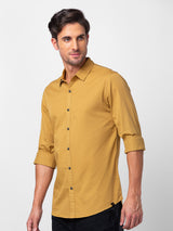 Spykar Men Camel Khaki Cotton Slim Fit Plain Shirt