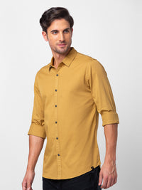 Spykar Men Camel Khaki Cotton Slim Fit Plain Shirt