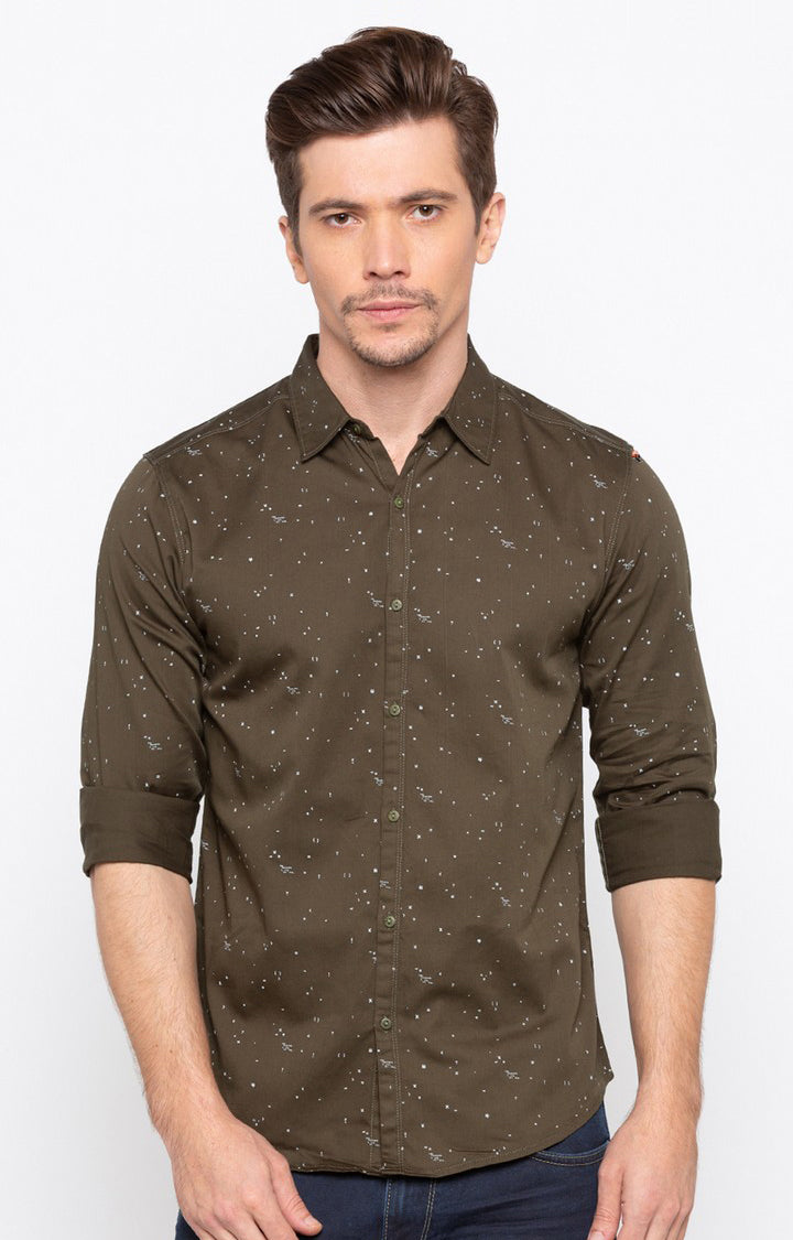 Spykar Men'S Brown Cotton Printed Casual Shirts