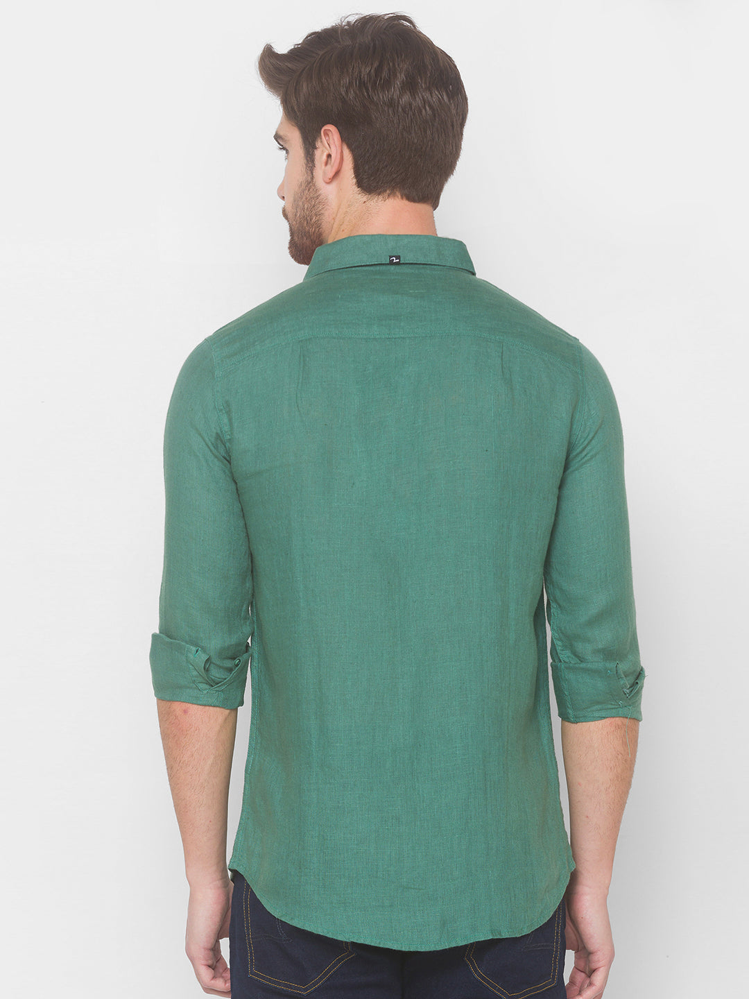 Spykar Men Sage Green Cotton Shirts (Slim)