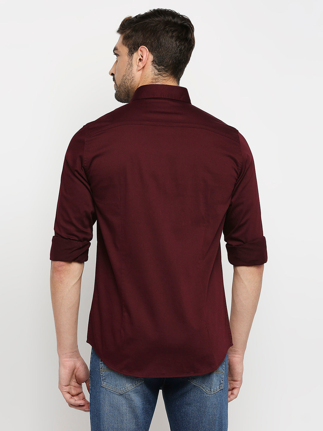 Spykar Men Maroon Cotton Regular Fit Full Sleeve Casual Shirt