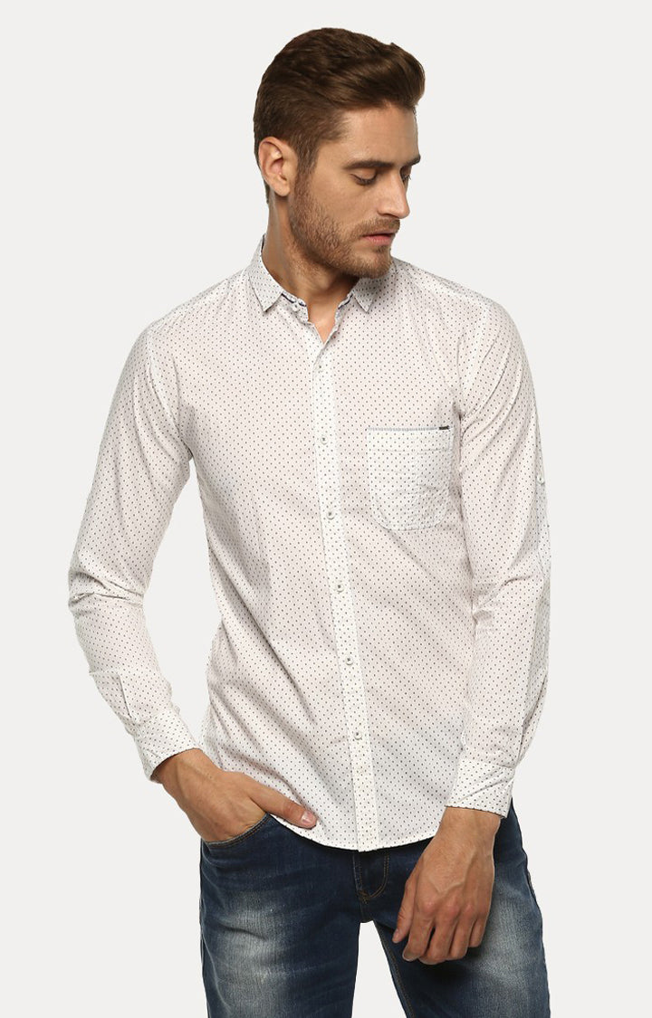 Spykar Men'S White Cotton Printed Casual Shirts