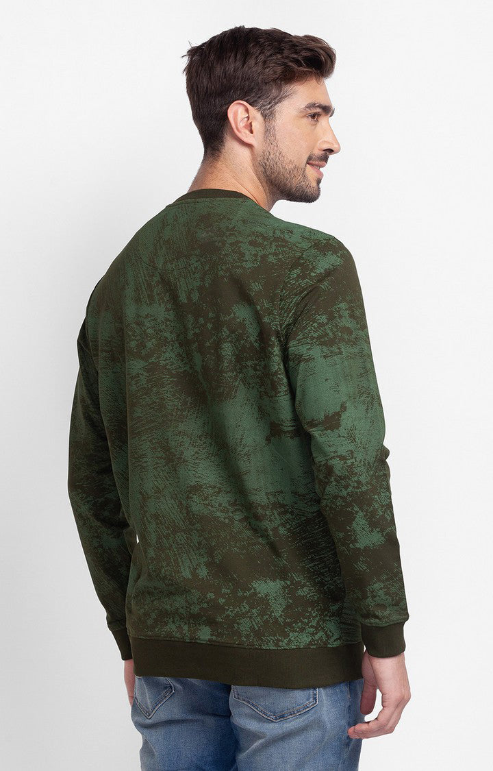 Spykar Rifle Green Cotton Full Sleeve Round Neck Sweatshirt For Men