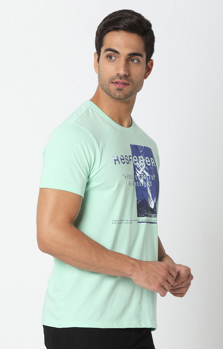 Spykar Men Green Cotton Printed Round Neck T-Shirt