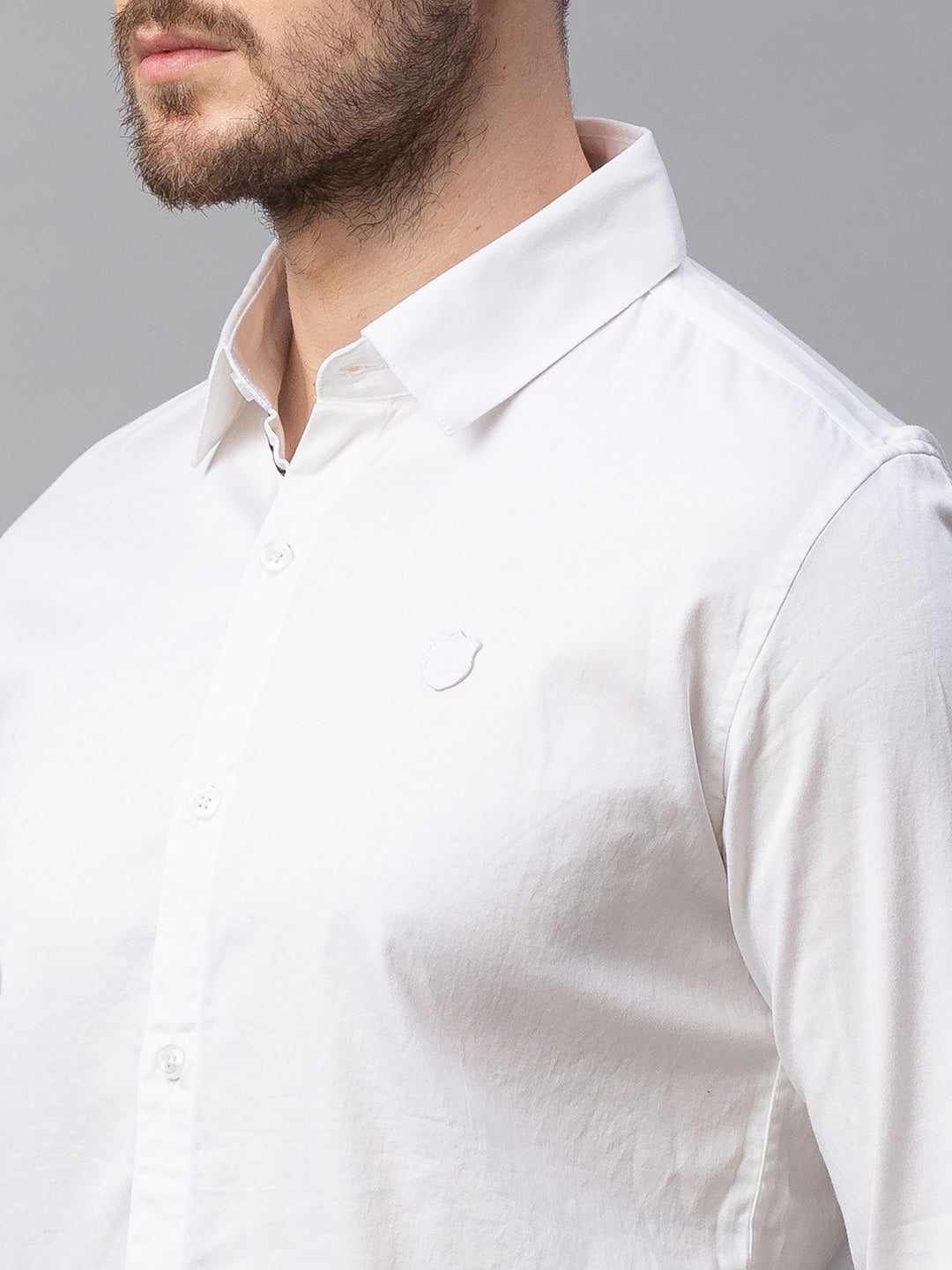 Spykar Men White Cotton Slim Fit Shirt