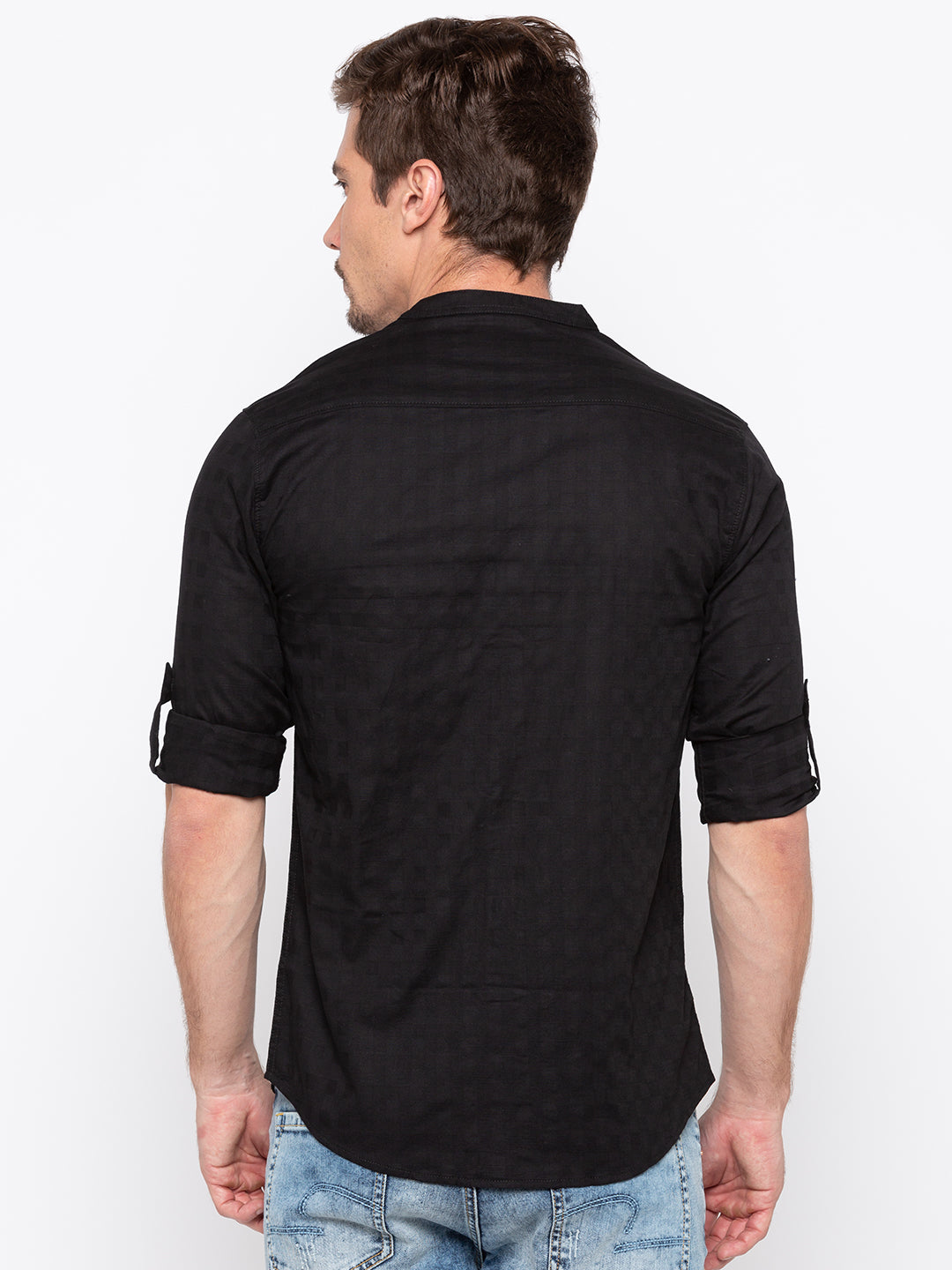 Spykar Black Cotton Regular Fit Shirts For Men