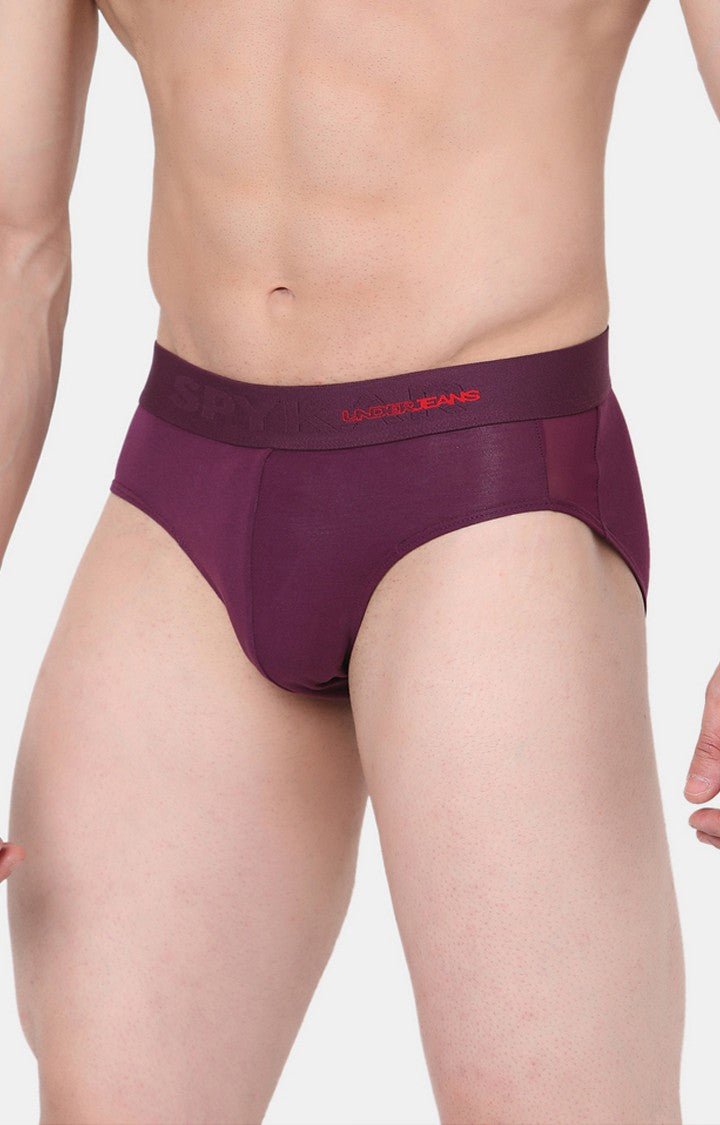 Underjeans By Spykar Purple Solid Briefs For Men