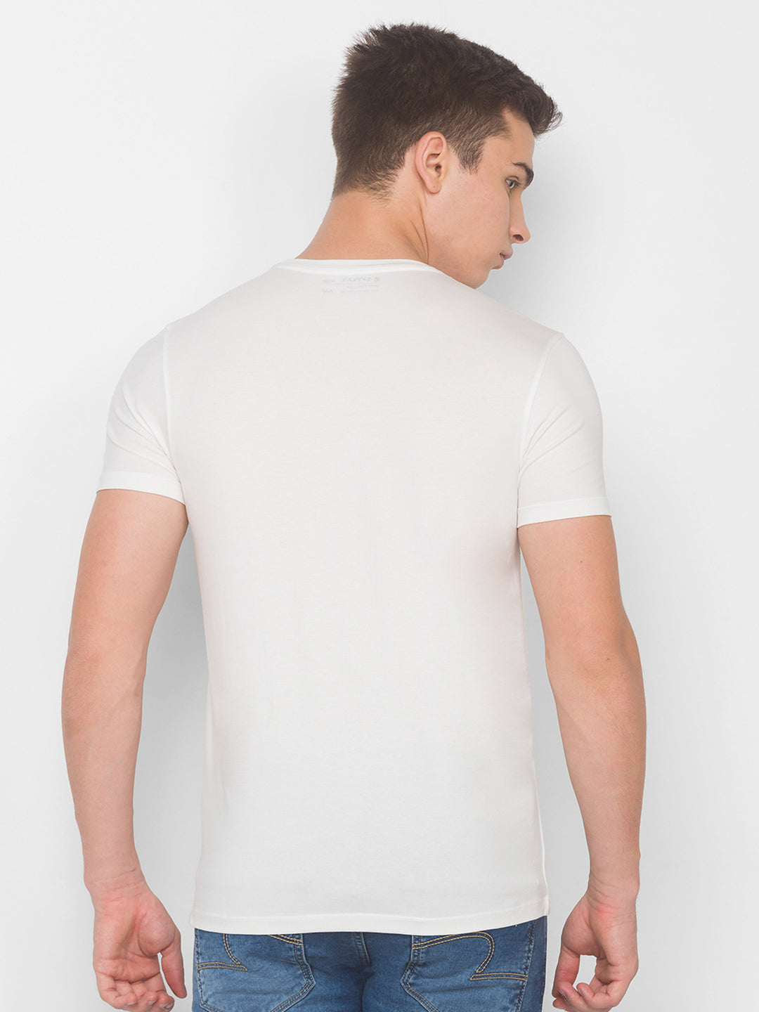 Spykar Men Beige Cotton Slim Fit Round Neck T-Shirt