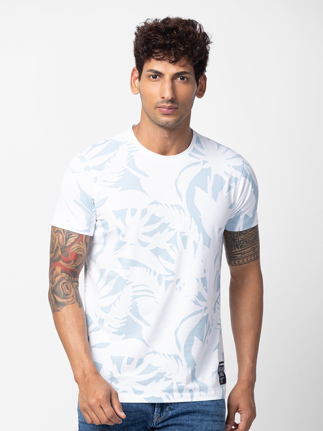 Spykar Men White Cotton Regular Fit Half Sleeve Printed T-Shirt