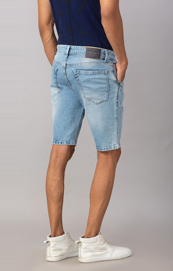 Spykar Men Ligth Blue Cotton Slim Fit Denim Shorts