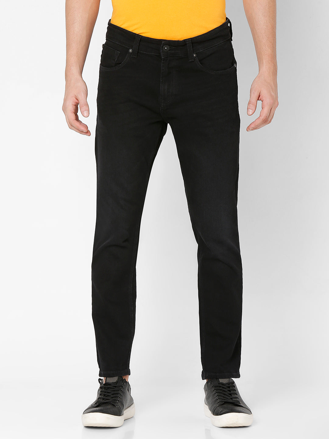 Spykar Men Black Cotton Slim Fit Tapered Length Jeans (Kano)