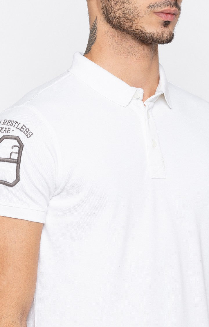 Spykar White Solid Slim Fit Polo T-Shirt