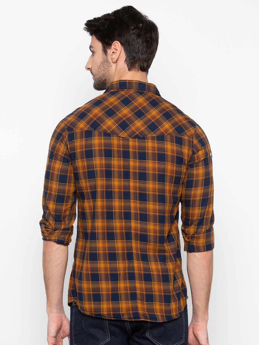 Spykar Men Khaki Checked Slim Fit Casual Shirt