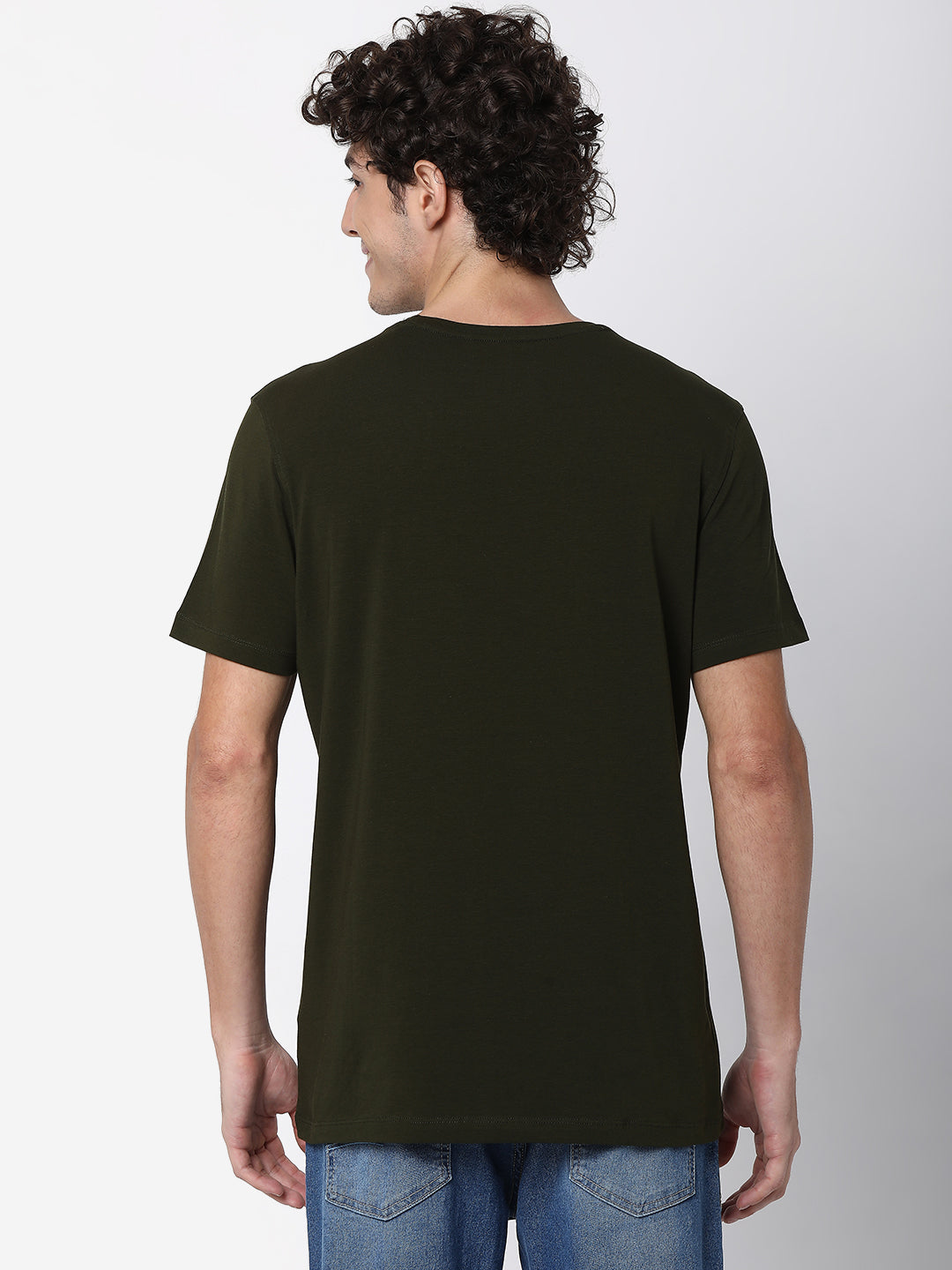 Spykar Rifle Green Cotton Half Sleeve Printed Casual T-shirt For Men