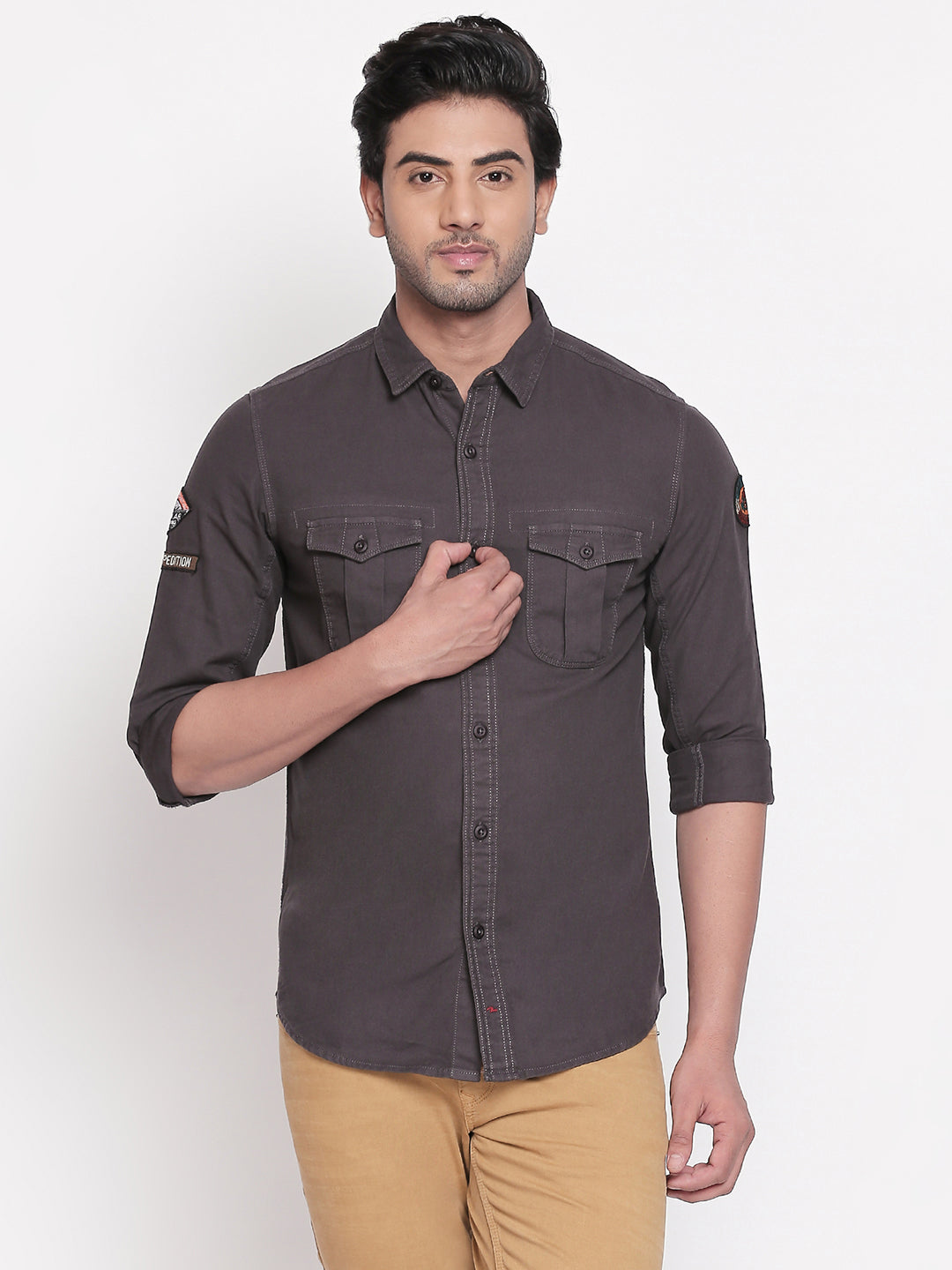 Spykar Men Grey Solid Slim Fit Casual Shirt