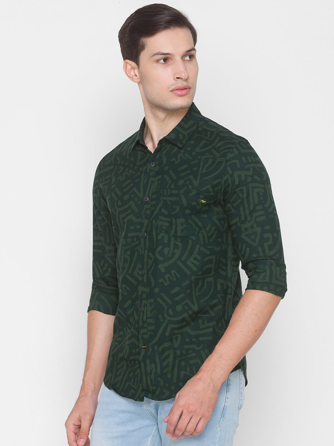 Spykar Green Cotton Men Shirt