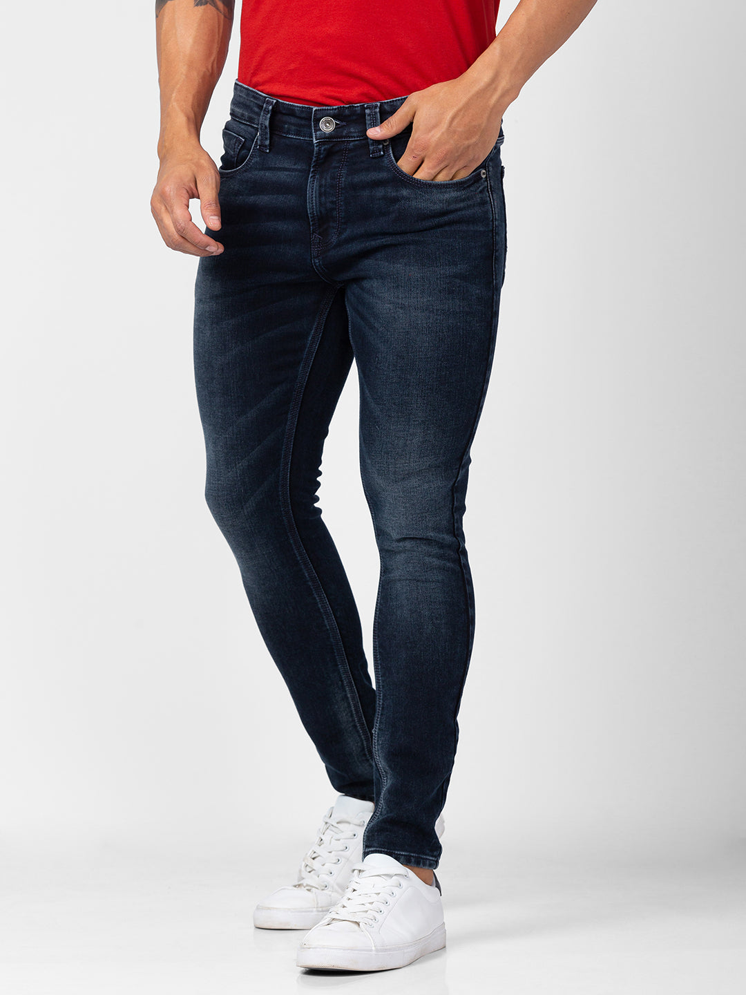 Spykar Men Dark Blue Cotton Slim Fit Tapered Length Jeans (Kano)