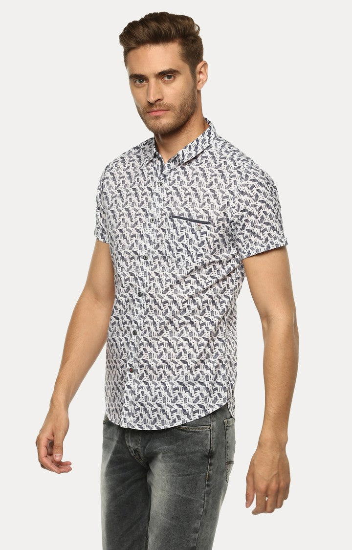 Spykar Men'S White Cotton Printed Casual Shirts