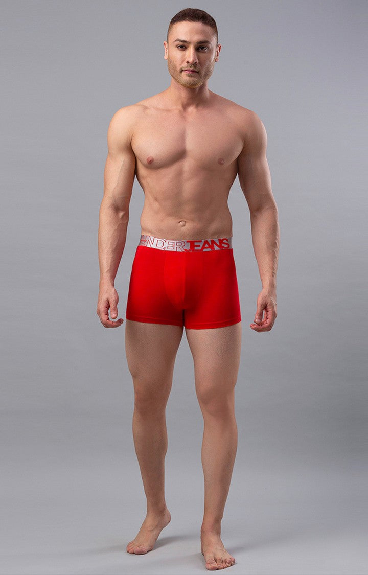 Red Cotton Blend Trunk For Men Premium- Underjeans By Spykar