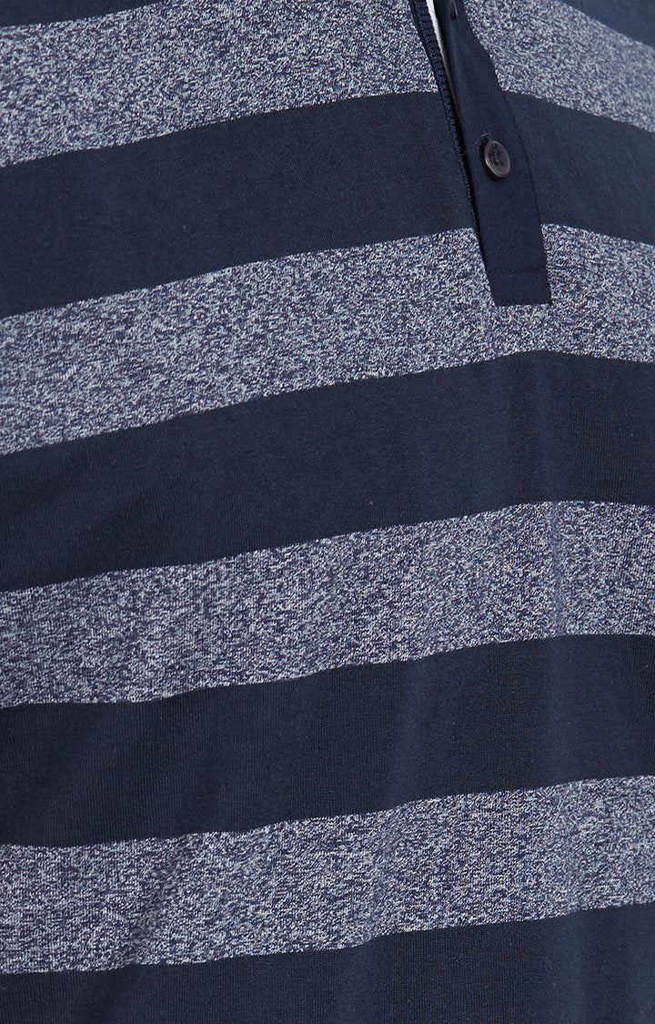 Spykar Navy Striped Slim Fit Polo T-Shirt